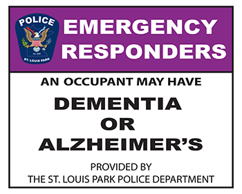 dementia alzheimers emergency responder sticker